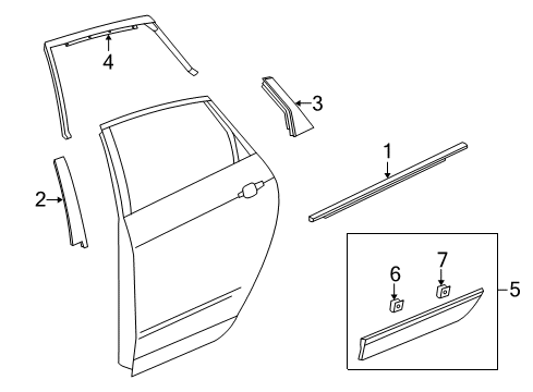 2015 Cadillac SRX Exterior Trim - Rear Door Lower Molding Retainer Diagram for 11570846