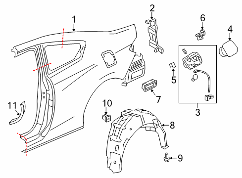 2013 Honda Accord Quarter Panel & Components, Exterior Trim Gutter, L. RR. Diagram for 63720-T3L-405ZZ