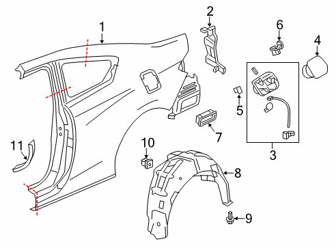2013 Honda Accord Quarter Panel & Components, Exterior Trim Panel Set, R. RR. (Outer) (DOT) Diagram for 04636-T3L-A90ZZ