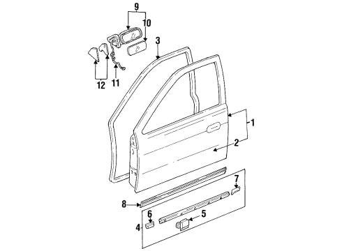 1994 Kia Sephia Front Door Mirror Assembly-Door, RH Diagram for 0K23C69120BXX