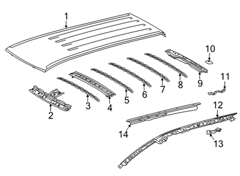 2021 Toyota Highlander Roof & Components Roof Side Panel Extension Diagram for 61386-0E070