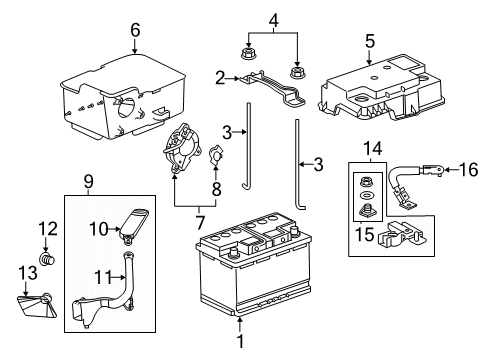 2018 Honda Ridgeline Battery Duct Assy., Battery Diagram for 31522-T6Z-305