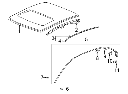 1997 Honda Civic Roof & Components, Exterior Trim Clip, Drip Molding Diagram for 91528-SR4-003