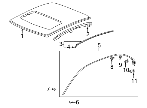 1997 Honda Civic Roof & Components, Exterior Trim Rail, R. Roof Side Diagram for 64211-S04-300ZZ