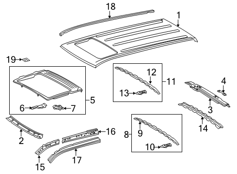 2016 Toyota Sequoia Roof & Components, Exterior Trim Sunroof Reinforcement Support Diagram for 63118-0C030