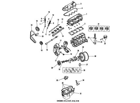 1986 Nissan Pulsar NX Engine Parts, Mounts, Cylinder Head & Valves, Camshaft & Timing, Oil Pan, Oil Pump, Crankshaft & Bearings, Pistons, Rings & Bearings Cylinder Head Gasket Diagram for 11044-33M10