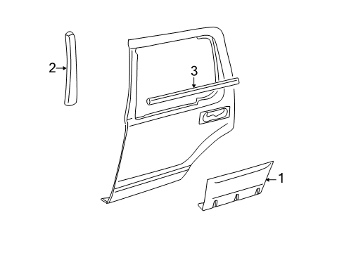 2003 Lincoln Aviator Exterior Trim - Rear Door Body Side Molding Diagram for 3C5Z-7825557-DAA