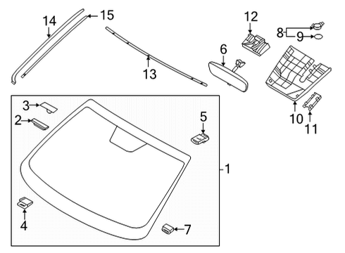 2022 Hyundai Santa Cruz Windshield Glass, Reveal Moldings MODULE & SENSOR ASSY Diagram for 96000N9000