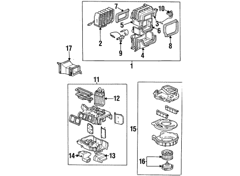 1996 Honda Prelude Evaporator Components, Heater Components, Blower Motor & Fan Blower Assembly Diagram for 79300-SS0-A01