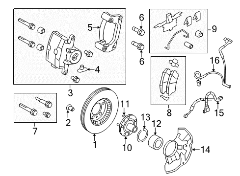 2012 Lincoln MKZ Front Brakes Caliper Support Mount Kit Diagram for 6U2Z-2L527-A