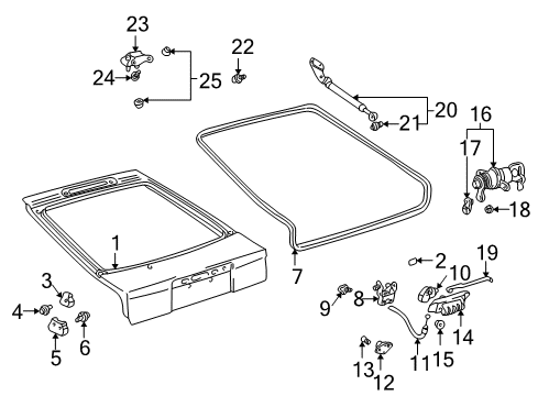 2001 Toyota Celica Lift Gate Lift Gate Pad Diagram for 75129-AC010