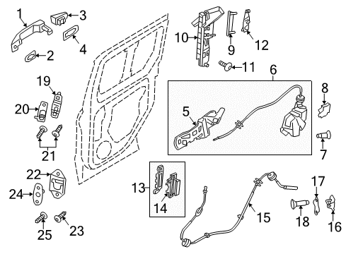 2015 Ford Transit Connect Side Loading Door - Lock & Hardware Handle, Inside Diagram for DT1Z-6122667-AB