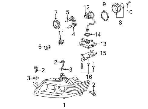 2005 Acura TL Bulbs Right Headlight Unit Diagram for 33101-SEP-A02