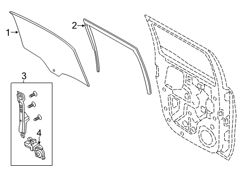 2020 Ford Ranger Rear Door Door Glass Diagram for KB3Z-2625712-A