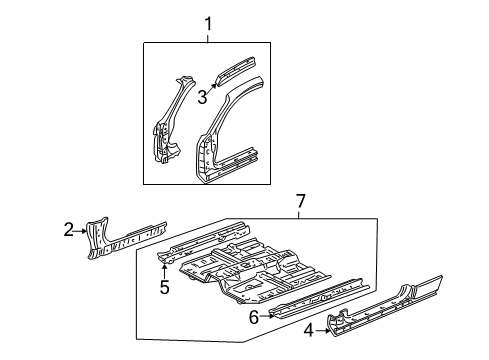 2003 Acura CL Hinge Pillar, Rocker, Floor & Rails Floor, Front Diagram for 65100-S3M-A60ZZ