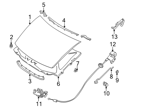 2001 Nissan Quest Hood & Components Male Assy-Hood Lock Diagram for 65601-7B000