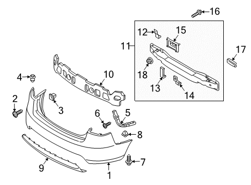 2012 Kia Forte Rear Bumper Cover-Rear Bumper Center Diagram for 866951M000