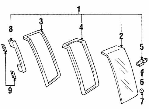 1989 Nissan D21 Side Glass Pack Diagram for 83828-D1000