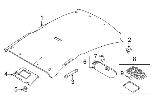 2016 Nissan Versa Note Interior Trim - Roof Lamp Assembly Map Diagram for 26430-2FJ2A