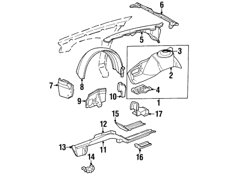 1998 Cadillac DeVille Structural Components & Rails Liner, Front Wheelhouse Panel Diagram for 25665144