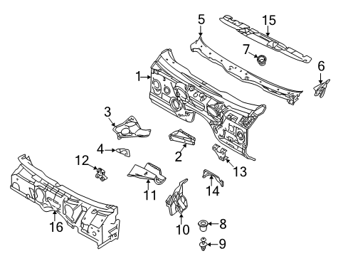 1997 BMW 540i Cowl Cover Panel, Engine Compartment, Right Diagram for 41118159152