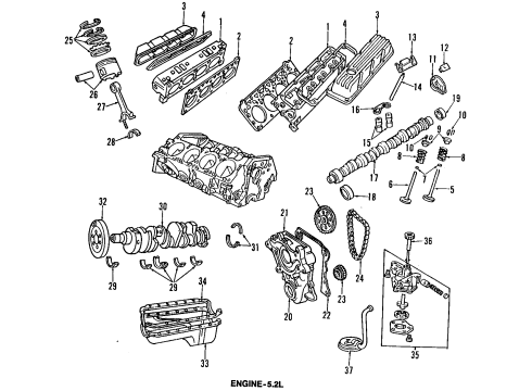 1993 Dodge D250 Engine Parts, Mounts, Cylinder Head & Valves, Camshaft & Timing, Oil Pan, Oil Pump, Crankshaft & Bearings, Pistons, Rings & Bearings Pan-Engine Oil Diagram for 53020911