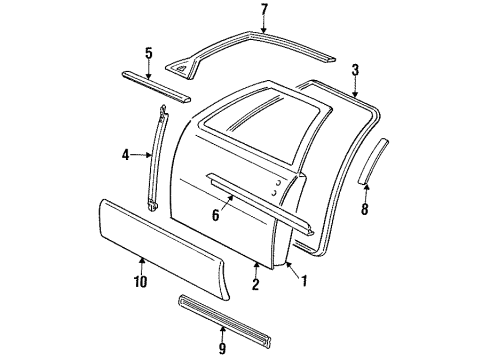 1994 Cadillac Seville Front Door & Components, Exterior Trim Weatherstrip Asm-Front Side Door *Black Diagram for 25639693