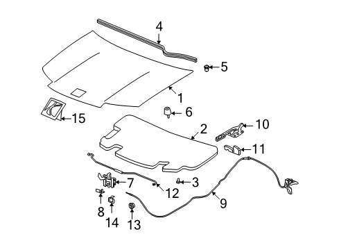 2004 Saturn Ion Hood & Components, Exterior Trim Release Cable Diagram for 15146296