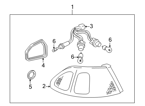 2000 Toyota Corolla Tail Lamps Gasket, Rear Combination Lamp Lens, RH Diagram for 81552-02070