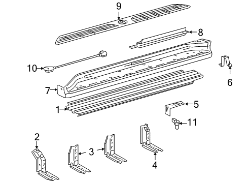 2003 Lexus LX470 Exterior Trim - Pillars, Rocker & Floor Stay Sub-Assy, Side Step, NO.1 LH Diagram for 51082-60021