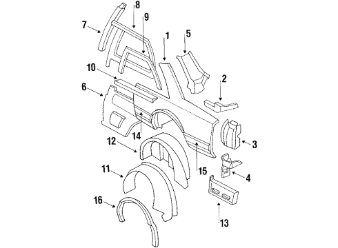 1986 Oldsmobile Delta 88 Quarter Panel & Components Panel-Rear Wheelhouse Outer *Side Diagram for 25601834