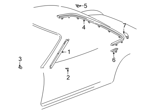 2001 Toyota MR2 Spyder Exterior Trim - Convertible/Soft Top Joint Cover Diagram for 75678-17010