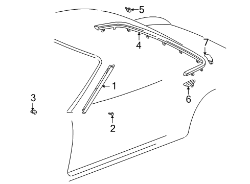 2001 Toyota MR2 Spyder Exterior Trim - Convertible/Soft Top Drip Molding Diagram for 75505-17040