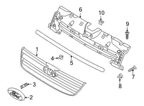 2010 Ford Transit Connect Grille & Components Support Panel Diagram for 9T1Z-8200-AB