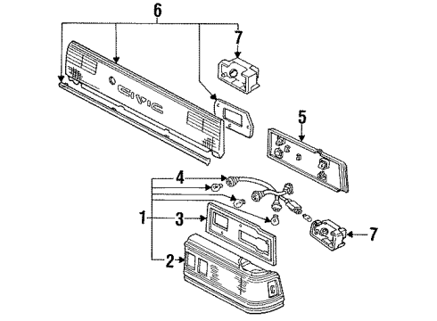 1990 Honda Civic Tail Lamps Taillight Assy., L. Diagram for 33550-SH4-A04