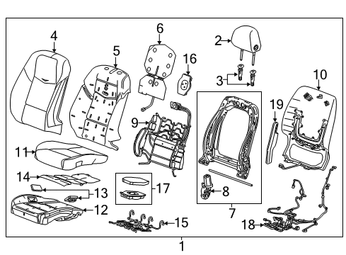 2015 Cadillac CTS Driver Seat Components Seat Back Panel Diagram for 23124969