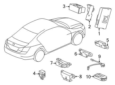2014 Honda Accord Keyless Entry Components Fob Assembly, Entry Key Diagram for 72147-T2A-A01