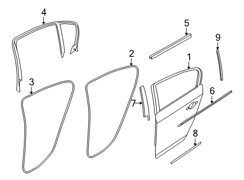 2011 BMW 328i xDrive Rear Door & Components, Exterior Trim Window Guide Web Cover Left Diagram for 51347119967