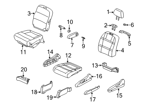 1999 Honda Odyssey Driver Seat Components Pad & Frame, Left Front Seat Cushion Diagram for 81532-S0X-A21