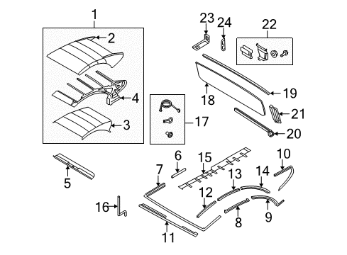 2005 BMW 645Ci Frame & Components - Convertible Top Rail For Roof Frame Gasket, Left Diagram for 54347154661