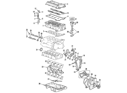 2008 Pontiac Solstice Engine Parts, Mounts, Cylinder Head & Valves, Camshaft & Timing, Variable Valve Timing, Oil Pan, Balance Shafts, Crankshaft & Bearings, Pistons, Rings & Bearings Front Mount Diagram for 10351213