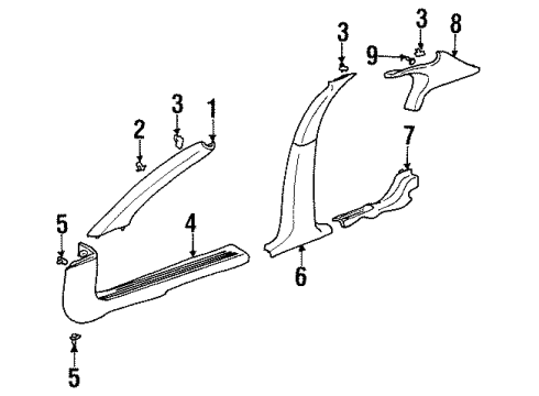 2002 Oldsmobile Aurora Interior Trim - Pillars, Rocker & Floor Molding Asm-Windshield Side Upper Garnish *Gray Y Diagram for 25720769