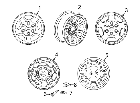 2000 GMC Sierra 1500 Wheels Wheel Diagram for 9592564