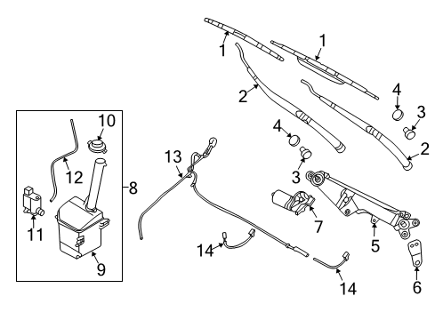 2014 Kia Sedona Wiper & Washer Components Rear Wiper Blade Assembly Diagram for 988504D001