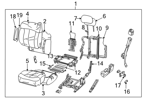 2001 Chevrolet Tahoe Front Seat Components Seat Cushion Pad Diagram for 12473404