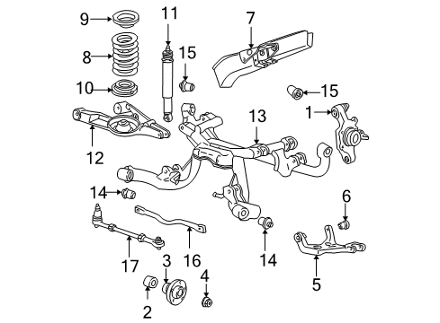 2003 Ford Mustang Rear Suspension Components, Lower Control Arm, Upper Control Arm, Stabilizer Bar Spring Diagram for 3R3Z-5560-AB