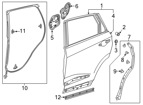 2020 Acura RDX Rear Door Weatherstrip, Rear Left Door Diagram for 72850-TJB-A01