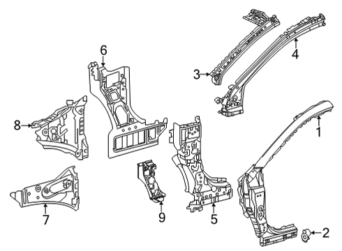 2022 Lexus NX450h+ Hinge Pillar Fender Mounting Bracket Diagram for 53821-42030