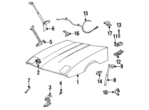 1991 Chevrolet Corvette Hood & Components Cable Asm-Hood Primary Latch Release *Black Diagram for 10250486