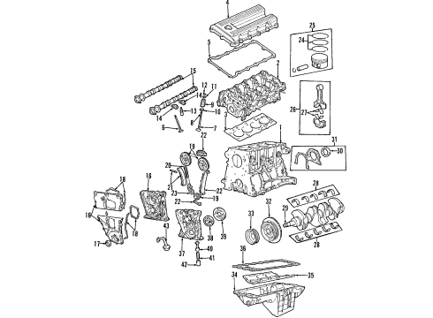 1997 BMW Z3 Engine Parts, Mounts, Cylinder Head & Valves, Camshaft & Timing, Variable Valve Timing, Oil Pan, Oil Pump, Adapter Housing, Crankshaft & Bearings, Pistons, Rings & Bearings Profile-Gasket Diagram for 11121721476